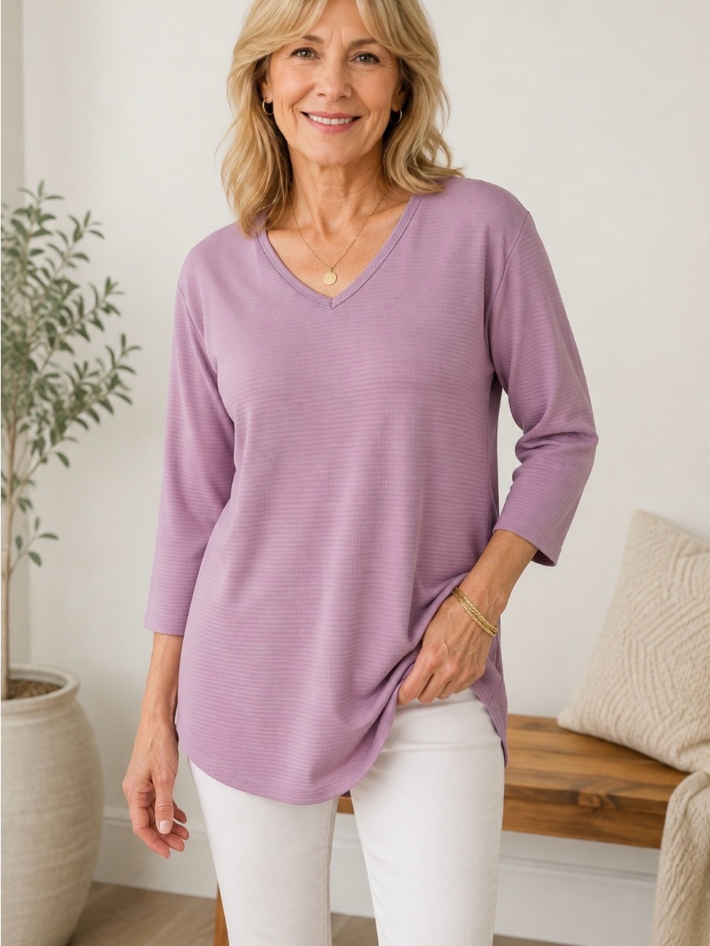 Seg’ments Essentials for Women Lilac Ribbed Tunic Top